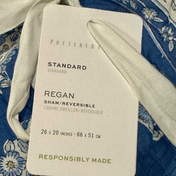 NWT Pottery Barn Regan Blockprint Blue Reversible Full/Queen Quilt AND 2 Shams - Picture 3 of 11